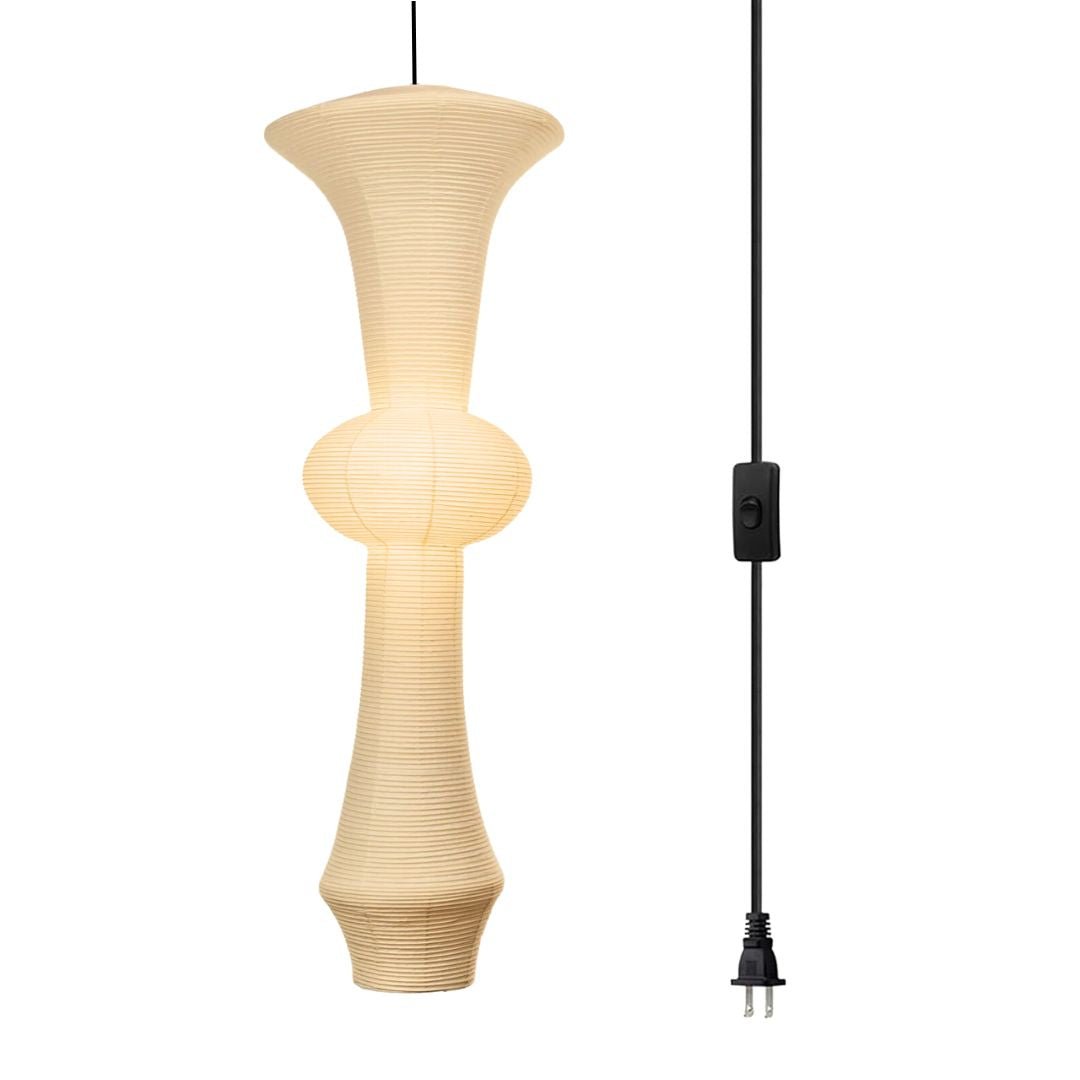Nogy Large Off-White Paper Pendant Lamp - 15" x 56" - Modern Japandi Boho Living Room Pendant Light - 3 Bulbs (3000K) - Arte House
