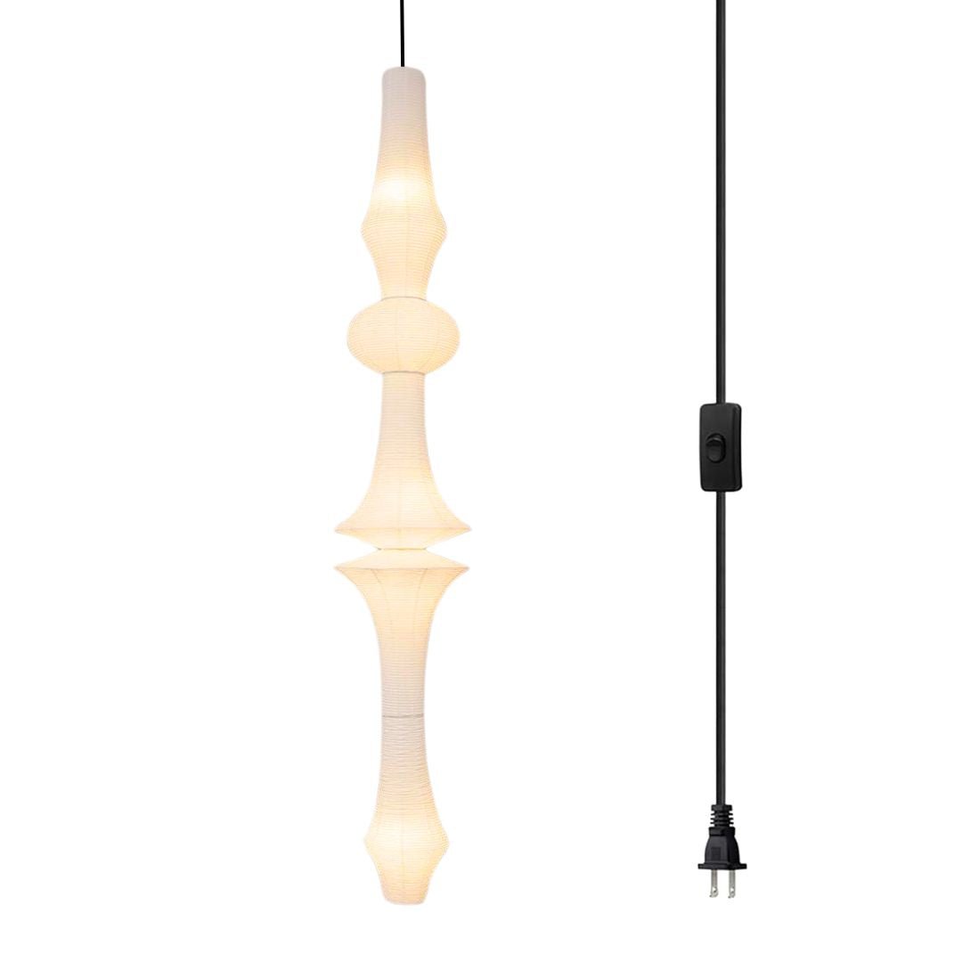 Nogy Large Off-White Paper Pendant Lamp - 15" x 56" - Modern Japandi Boho Living Room Pendant Light - 3 Bulbs (3000K) - Arte House