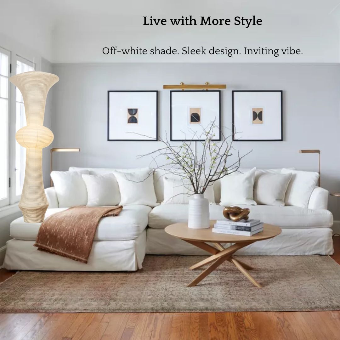 Nogy Large Off-White Paper Pendant Lamp - 15" x 56" - Modern Japandi Boho Living Room Pendant Light - 3 Bulbs (3000K) - Arte House