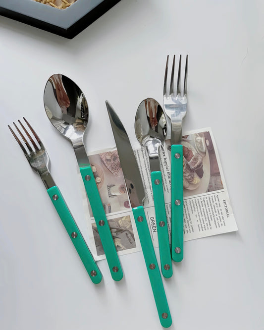 10 Pcs Modern French Rivet Cutlery Set - Bistrot Style Flatware Silverware