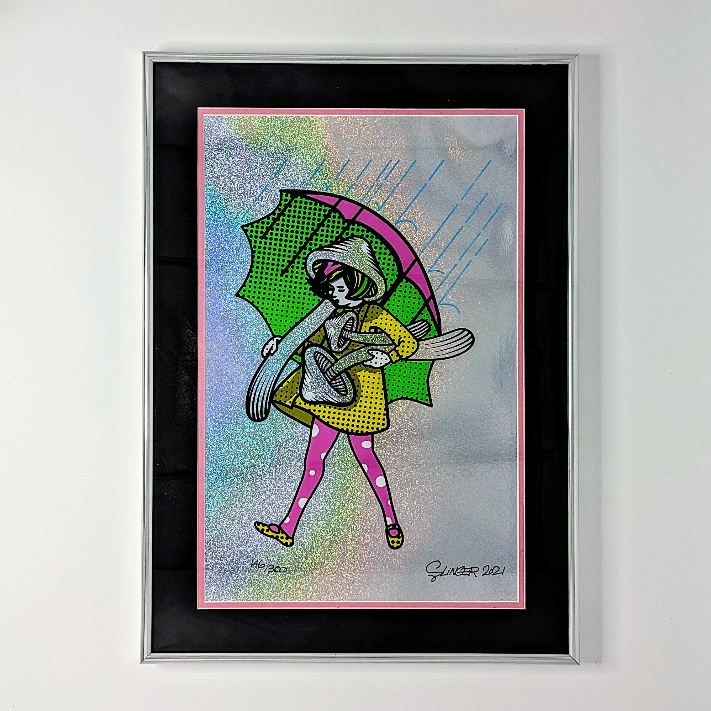 Slinger "Neon Shroom Girl" Sparkle Foil Print - Custom Framed - Arte House