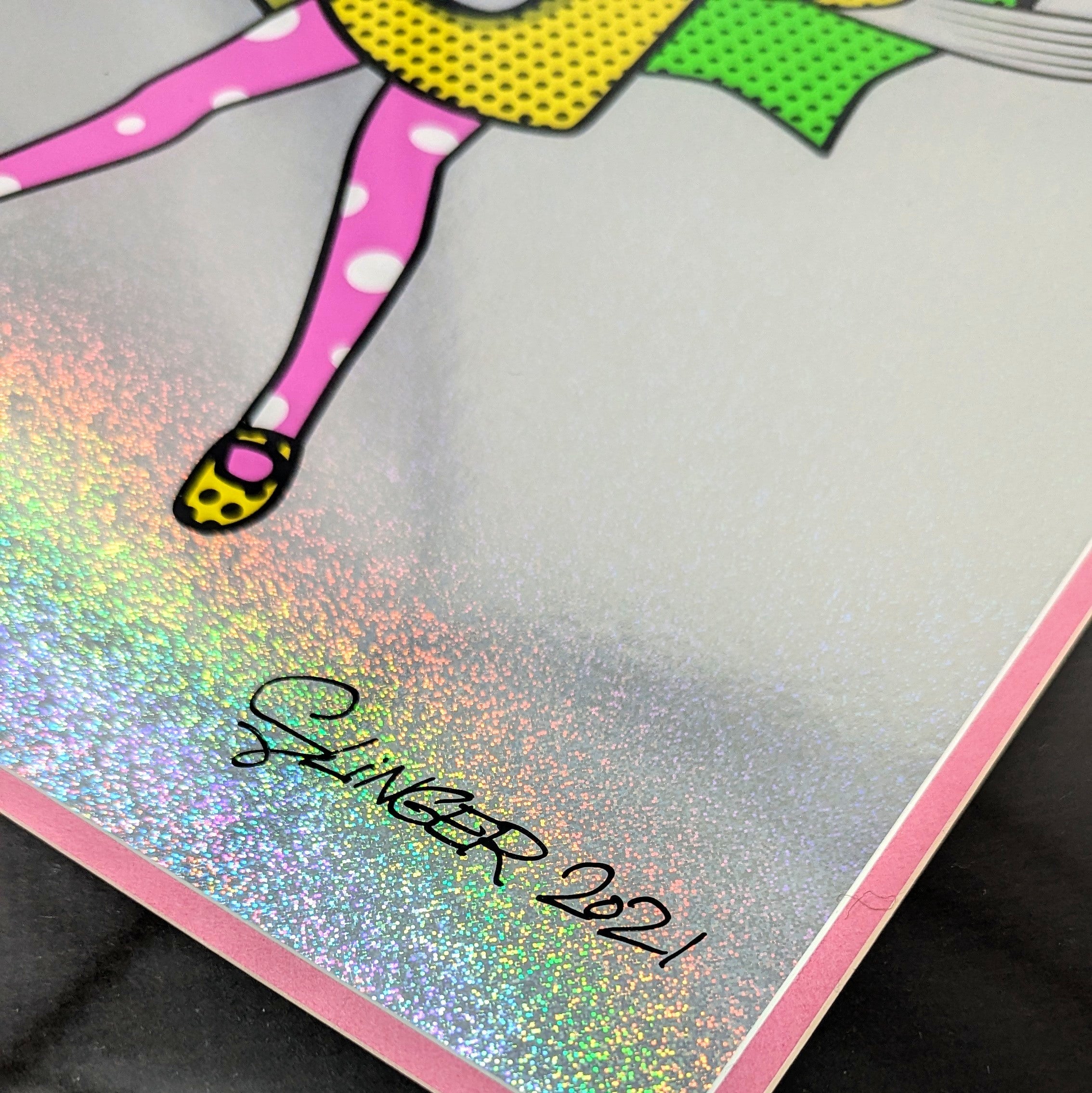 Slinger "Neon Shroom Girl" Sparkle Foil Print - Custom Framed - Arte House