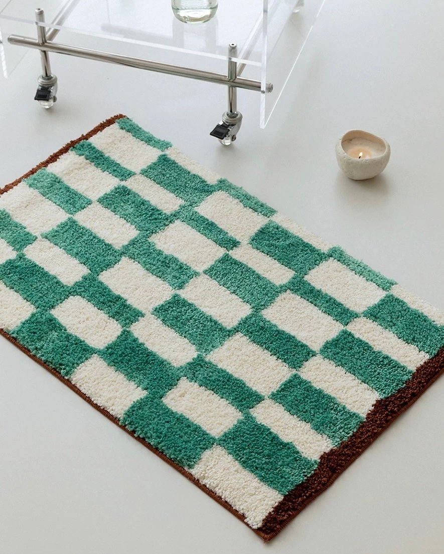 Ultra Soft Retro Checker Bath Rug, Absorbent, Anti-slippery Mat