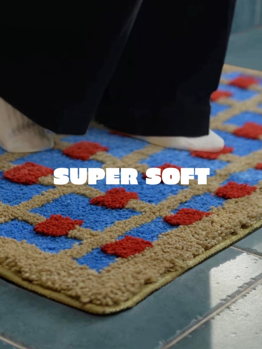 Ultra Soft Whimsical Dopamine Checker Bath Rug, Absorbent Mat