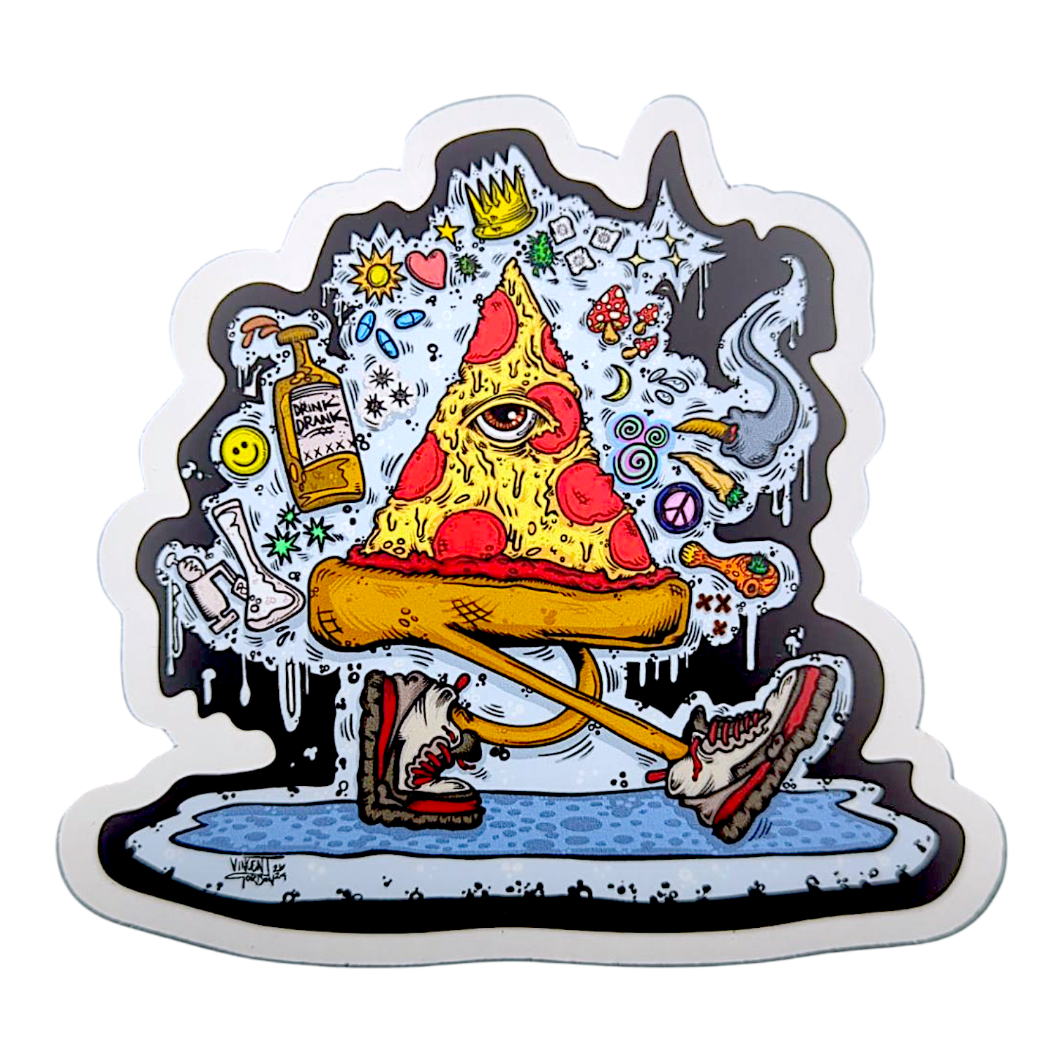 Vincent Gordon Peace, Love and Pizza Sticker - Arte House